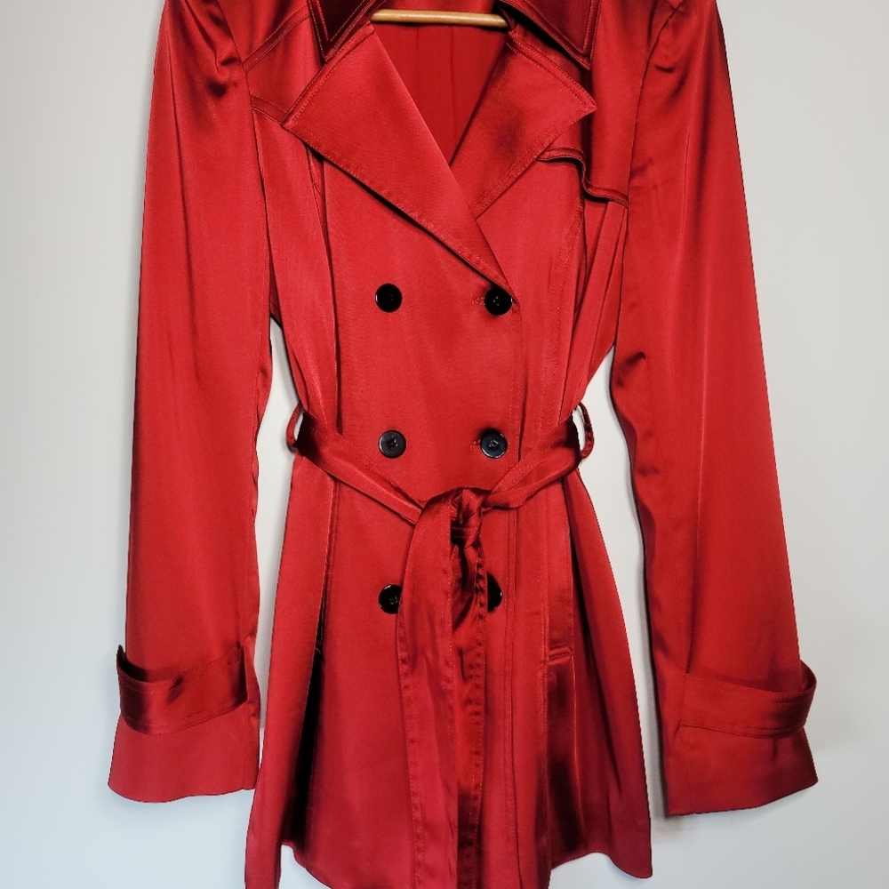 Cach Sliky Short Button Front Red Trench Coat Siz… - image 3